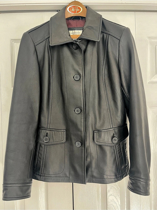 Liz Claiborne Jackets & Blazers - Liz Claiborne Black Genuine Leather Button Front Jacket — Women’s Medium
